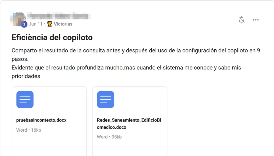 Captura de un post de la comunidad, Lo que cambia cuando el sistema te conoce