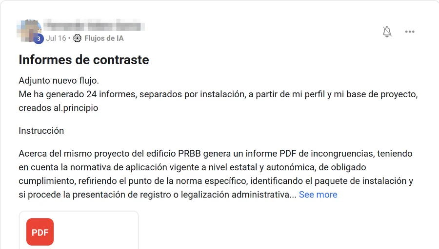 Captura de un post de la comunidad, Veinticuatro informes de incongruencias